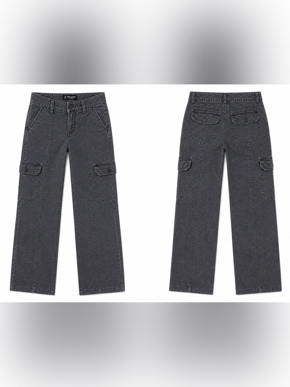RICKIS Revolution Grey Wide Leg Cargo Stretch Utility Pants Sz 6 Pockets Y2K - Picture 3 of 16